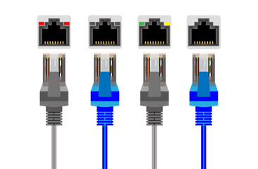 Network and ethernet cable. RJ45 Modular plugs for solid Cat5, Cat5e Ethernet Cable connecter. RJ45 UTP Patch cable. CAT6 Cable. 
RJ45 Female. Vector. - obrazy, fototapety, plakaty