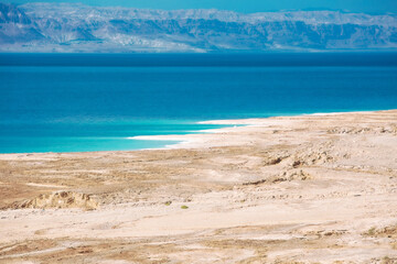 View of Dead Sea coastline, Jordan