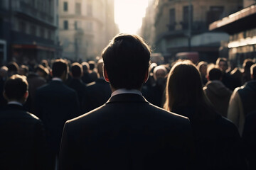 Businessman in a Crowd. Blurred City Background. Business concept