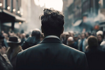 Fototapeta premium Businessman in a Crowd. Blurred City Background. Business concept