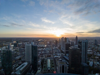 Fototapeta na wymiar Aerial view of the Frankfurt skyline during sunset