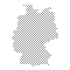 Karte von Deutschland aus Punkten mit Markierung von Frankfurt