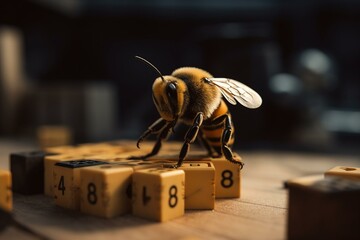 3d Bee plays with counting blocks. Generative AI