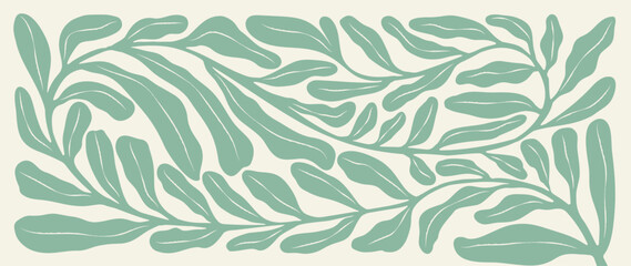 Fototapeta na wymiar Matisse art background vector. Abstract natural hand drawn pattern design with leaves, branches. Simple contemporary style illustrated Design for fabric, print, cover, banner, wallpaper.