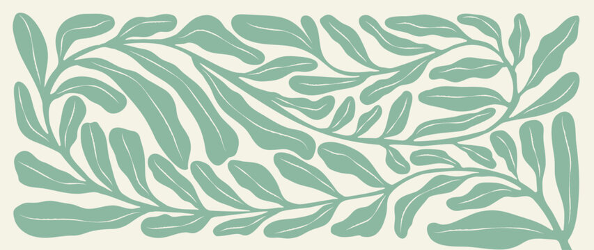 Matisse art background vector. Abstract natural hand drawn pattern design with leaves, branches. Simple contemporary style illustrated Design for fabric, print, cover, banner, wallpaper.