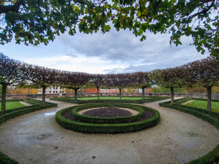 Circular shaped trees and bushes in a garden