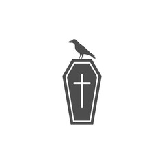 Coffin and crow icon isolated on transparent background
