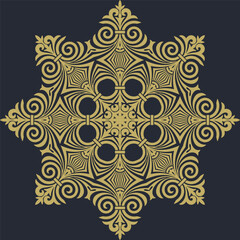 A gold and black pattern with the image of the sun and moon.