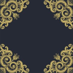 A frame with gold ornament on a dark background.