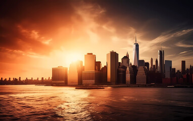 city skyline at sunset