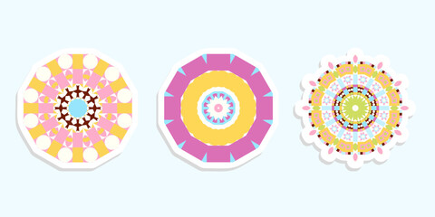 Stickers Geometric Colorful Floral Circles  Set Modern Flat Style. Decor concept for kids design, social media, print,  postcard. 