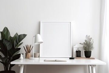 Mock up frame with minimal decor close up in home interior background. Generative Ai.