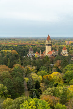 Sudfriedhof cemetery park during the autumn season with colorful trees and foliage