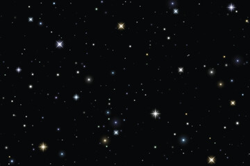 Naklejka na ściany i meble Luminous sparkles stars on black background. Vector