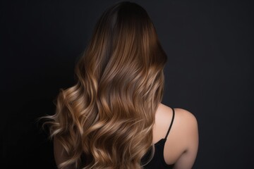 Fototapeta premium woman from behind with wonderful long hair that is freshly dyed balayage, ideas for hairstylists - Generative AI