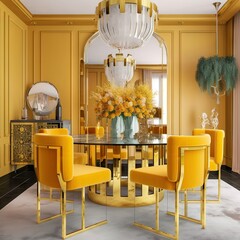 Elegant Art Deco Dining Space in Dazzling Yellow