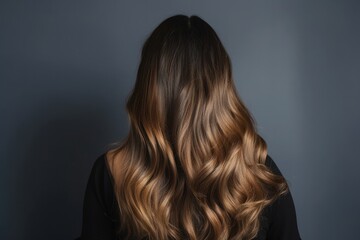 Obraz premium woman from behind with wonderful long hair that is freshly dyed balayage, ideas for hairstylists - Generative AI