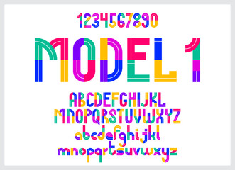 Kids alphabet, colorful geometric vector font, letters are easy to use for titles and logo creation, uppercase, lowercase and numbers.