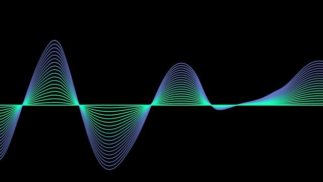 Abstract minimal flat background. Looped colored linear waveform on black background. Concept for audio and data visualization. Linear wave as sound with modern style in digital data flow lines