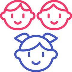 Happy smiling kids thin line icon, girl with tails and two boys. Modern vector illustration.