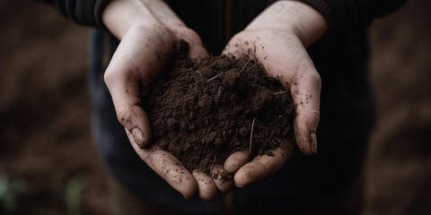 Harvesting the Earth: Two hands holding a pile of soil