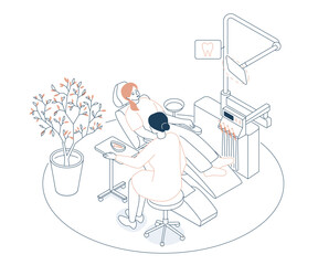 Appointment at the dentist - modern line design style isometric illustration