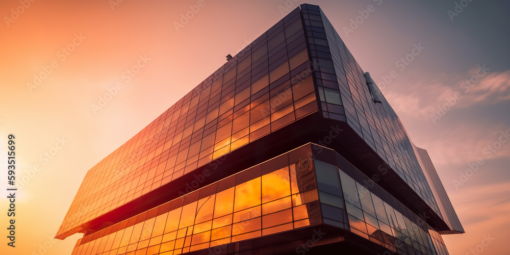 Poster a very tall building with a lot of windows. ai generative image