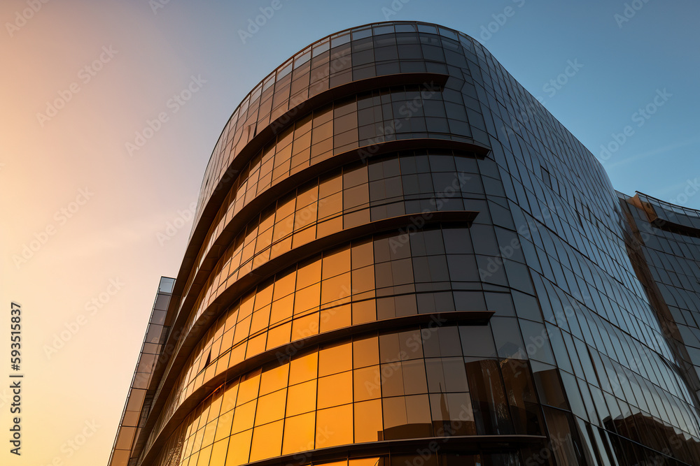 Poster a very tall building with a lot of windows. ai generative image