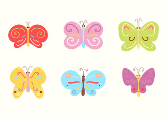  Butterfly Set Modern Flat Style. Decor concept for kids design,social media,  print. 