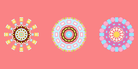 Geometric Colorful Floral Circles Set .Modern Flat Style. Decor concept for kids design, social media, print.