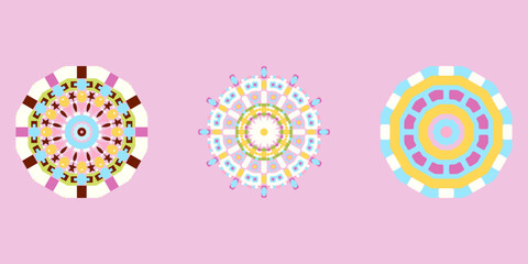 Geometric Colorful Floral Circles Set .Modern Flat Style. Decor concept for kids design, social media, print.