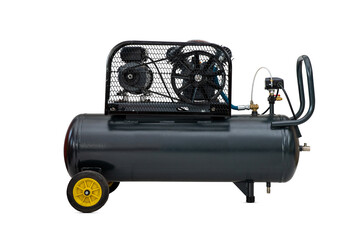 Black air compressor. An external compressor. industrial compressor in red on a white background.