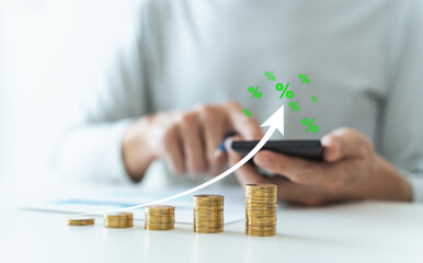 Growth and success idea of investment mutual fund. Investor earning, wealth or profit in financial,...