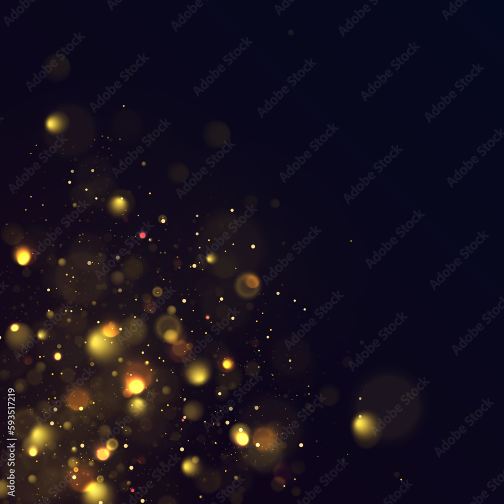 Poster Christmas golden lights. Abstract golden shining bokeh isolated on transparent background of bright glow bokeh.