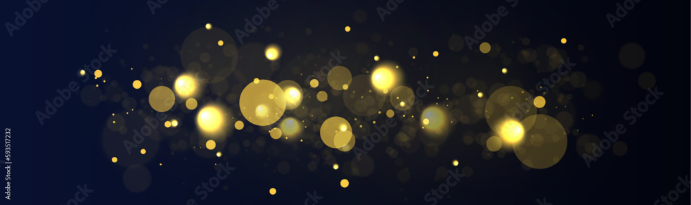 Poster abstract defocused circular golden bokeh sparkle glitter lights background. magic christmas backgrou