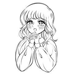 手描き風少女漫画ベクター線画イラスト・お願いポーズ
