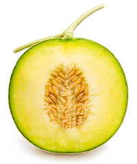 Yellow Crown Musk Melon isolated on white background, Shizuoka Crown Melon or cantaloupe isolated on white background With clipping path.