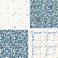 Set of pastel colored seamless tiles, vector ornamental patterns, elegant decorative backgrounds for fabrics, clothing, decoration, home decor, cards and templates, wrapping paper, kids prints.