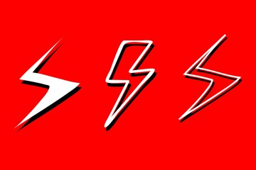 lightning bolt set pop art cartoon on red 