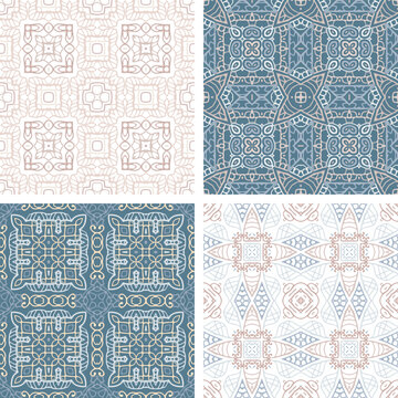 Set of pastel colored seamless tiles, vector ornamental patterns, elegant decorative backgrounds for fabrics, clothing, decoration, home decor, cards and templates, wrapping paper, kids prints.