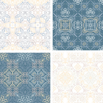 Set of pastel colored seamless tiles, vector ornamental patterns, elegant decorative backgrounds for fabrics, clothing, decoration, home decor, cards and templates, wrapping paper, kids prints.