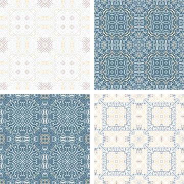 Set of pastel colored seamless tiles, vector ornamental patterns, elegant decorative backgrounds for fabrics, clothing, decoration, home decor, cards and templates, wrapping paper, kids prints.