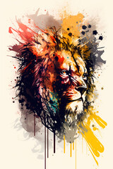 fantasy abstract portrait lion with a colorful, generative ai