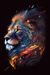 Naklejka premium fantasy abstract portrait lion with a colorful, generative ai