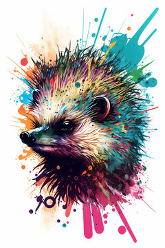 fantasy abstract badass portrait porcupine with a colorful, generative ai