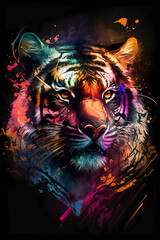 fantasy abstract portrait tiger with a colorful, generative ai