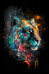 fantasy abstract portrait tiger with a colorful, generative ai