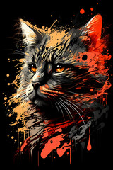 Bold Watercolor & Vectorcore Art – Fierce Portraits of Cat Warriors, Soldiers, generative ai