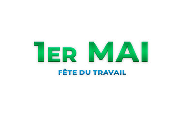 1er mai fête du travail internationale. Texte sur fond blanc premier mai en vert et bleu.