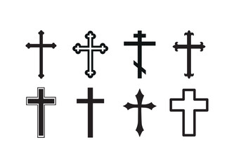 cross. set of flat icons with crosses. Christianity. faith and religion. collection of simple black and white icons.